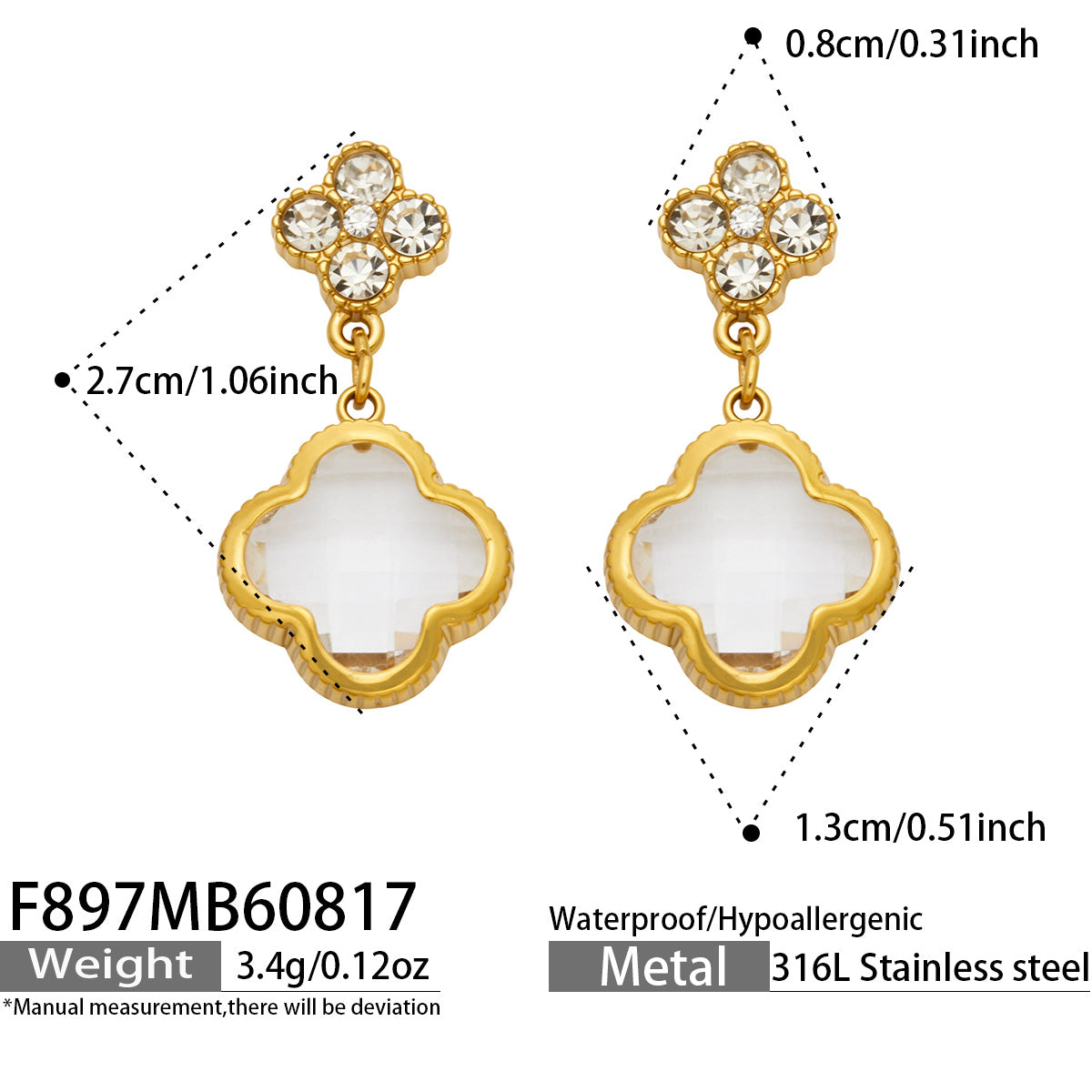Elegant four leaf clover earrings in gold