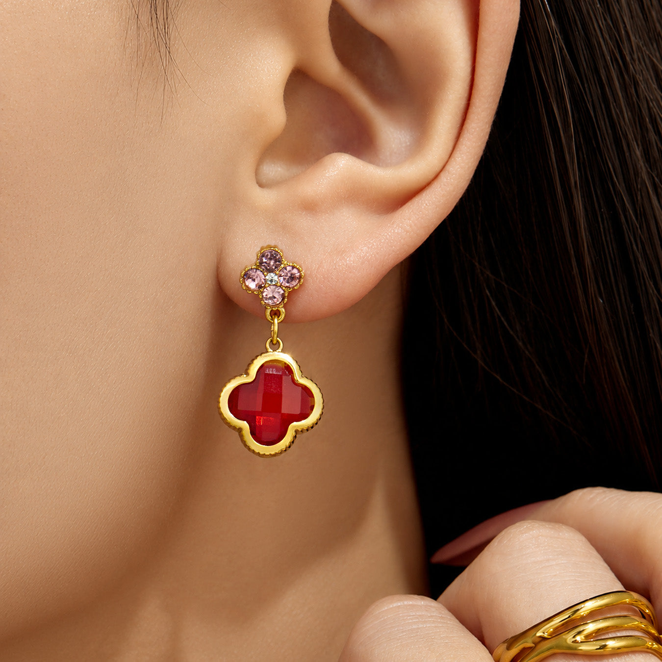 316L Stainless Steel 18K PVD Gold Four Leaf Clover Earrings made with 316L stainless steel and 18K PVD gold finish for wholesale jewelry buyers - image 20