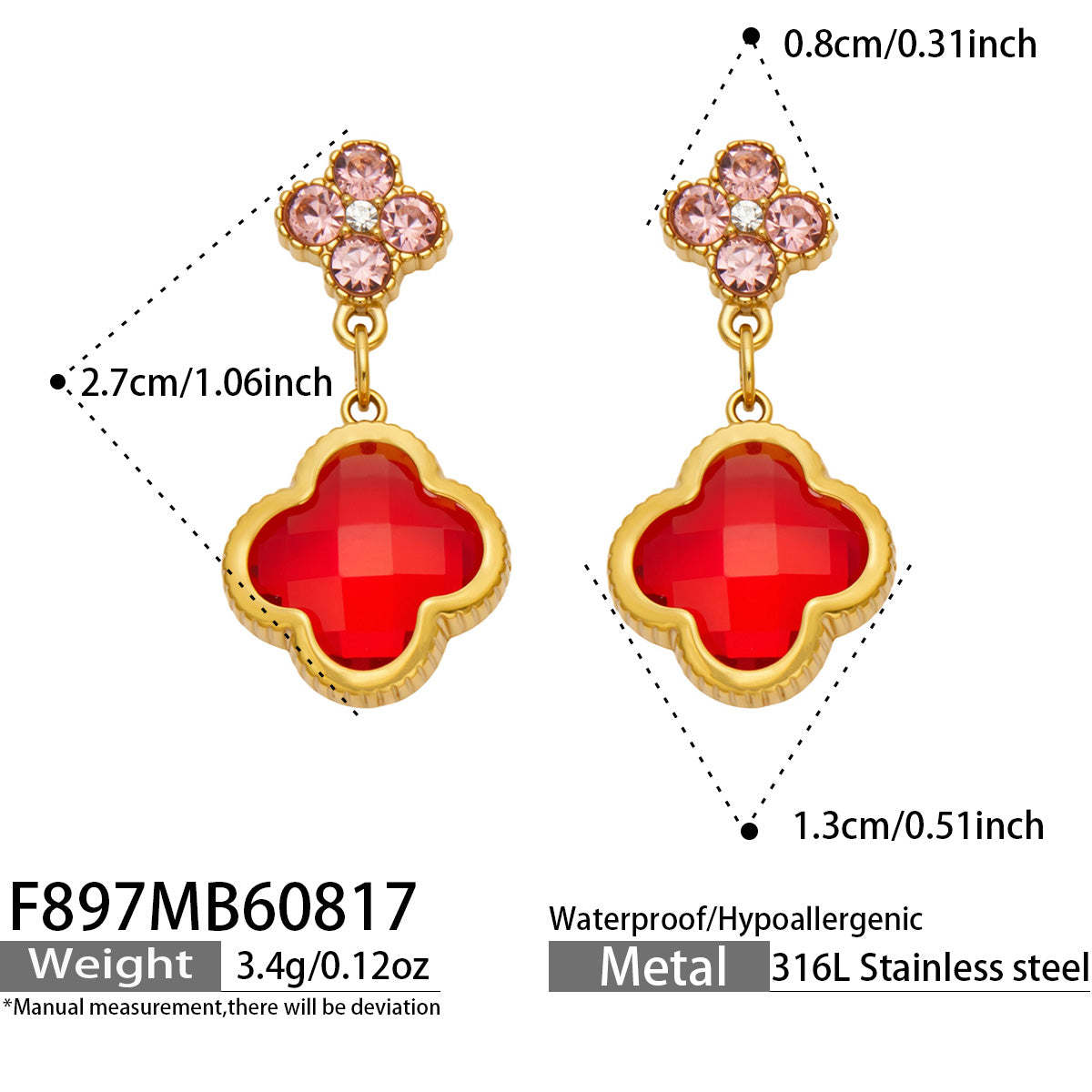 316L Stainless Steel 18K PVD Gold Four Leaf Clover Earrings made with 316L stainless steel and 18K PVD gold finish for wholesale jewelry buyers - image 5