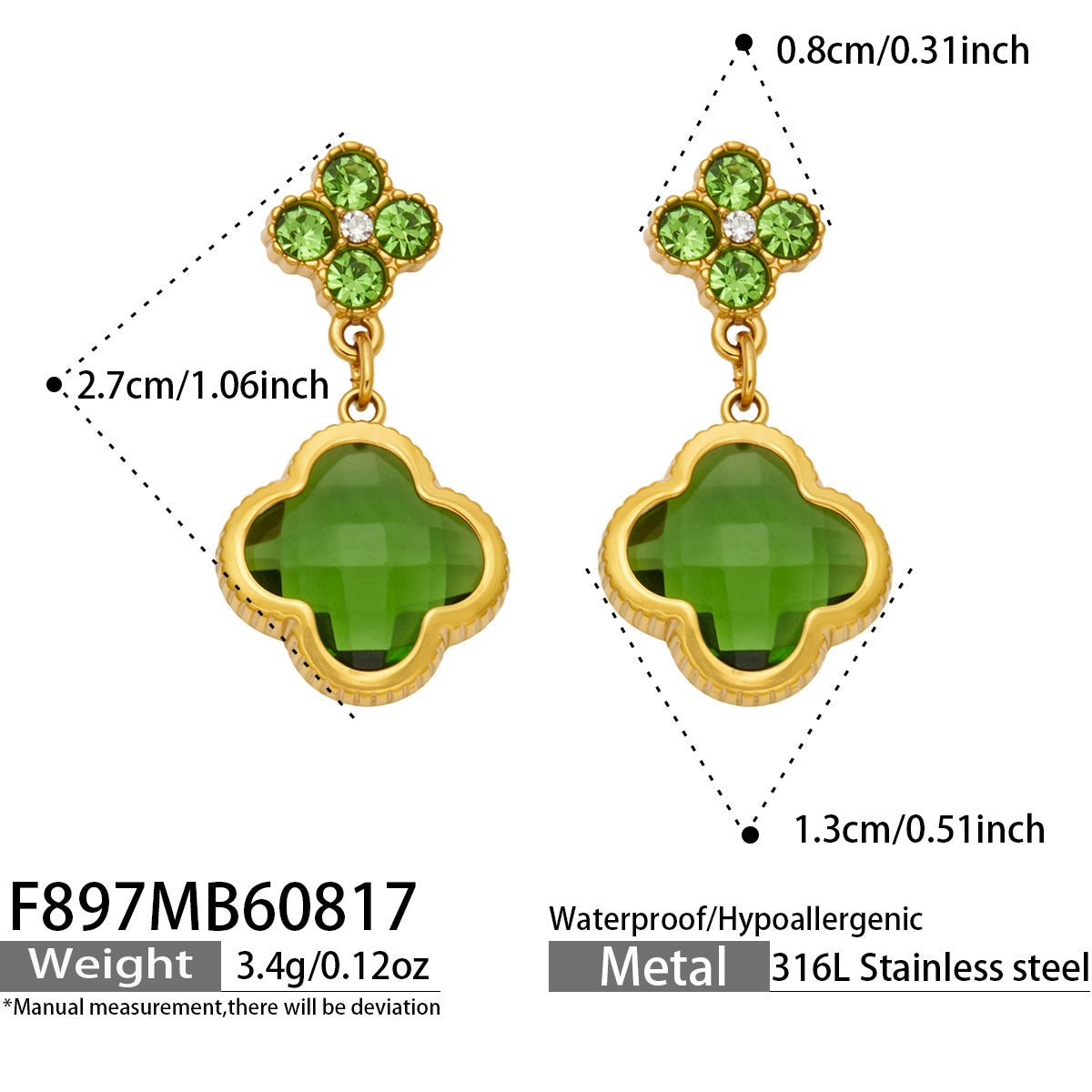 316L Stainless Steel 18K PVD Gold Four Leaf Clover Earrings made with 316L stainless steel and 18K PVD gold finish for wholesale jewelry buyers - image 6