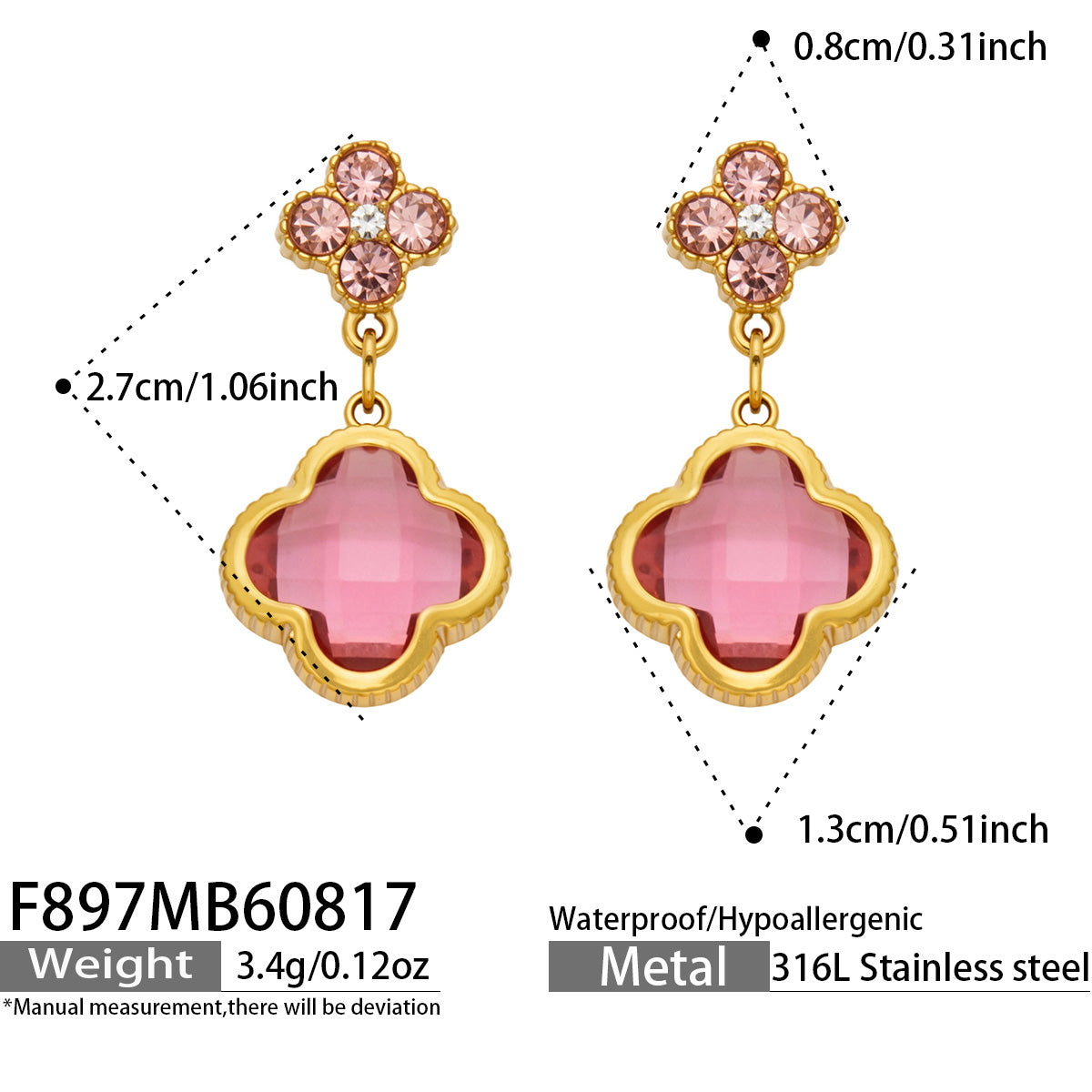 316L Stainless Steel 18K PVD Gold Four Leaf Clover Earrings made with 316L stainless steel and 18K PVD gold finish for wholesale jewelry buyers - image 7