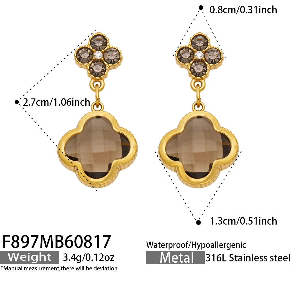 316L Stainless Steel 18K PVD Gold Four Leaf Clover Earrings made with 316L stainless steel and 18K PVD gold finish for wholesale jewelry buyers - image 8