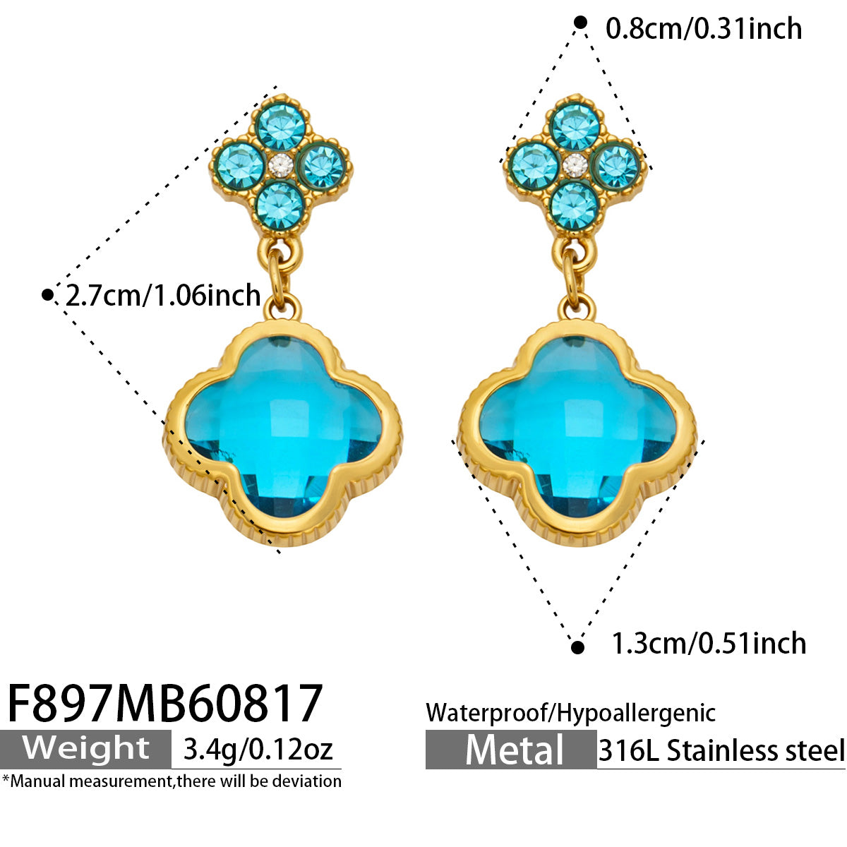 316L Stainless Steel 18K PVD Gold Four Leaf Clover Earrings made with 316L stainless steel and 18K PVD gold finish for wholesale jewelry buyers - image 9