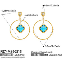 Blue Czech glass four leaf flower earrings with vibrant details