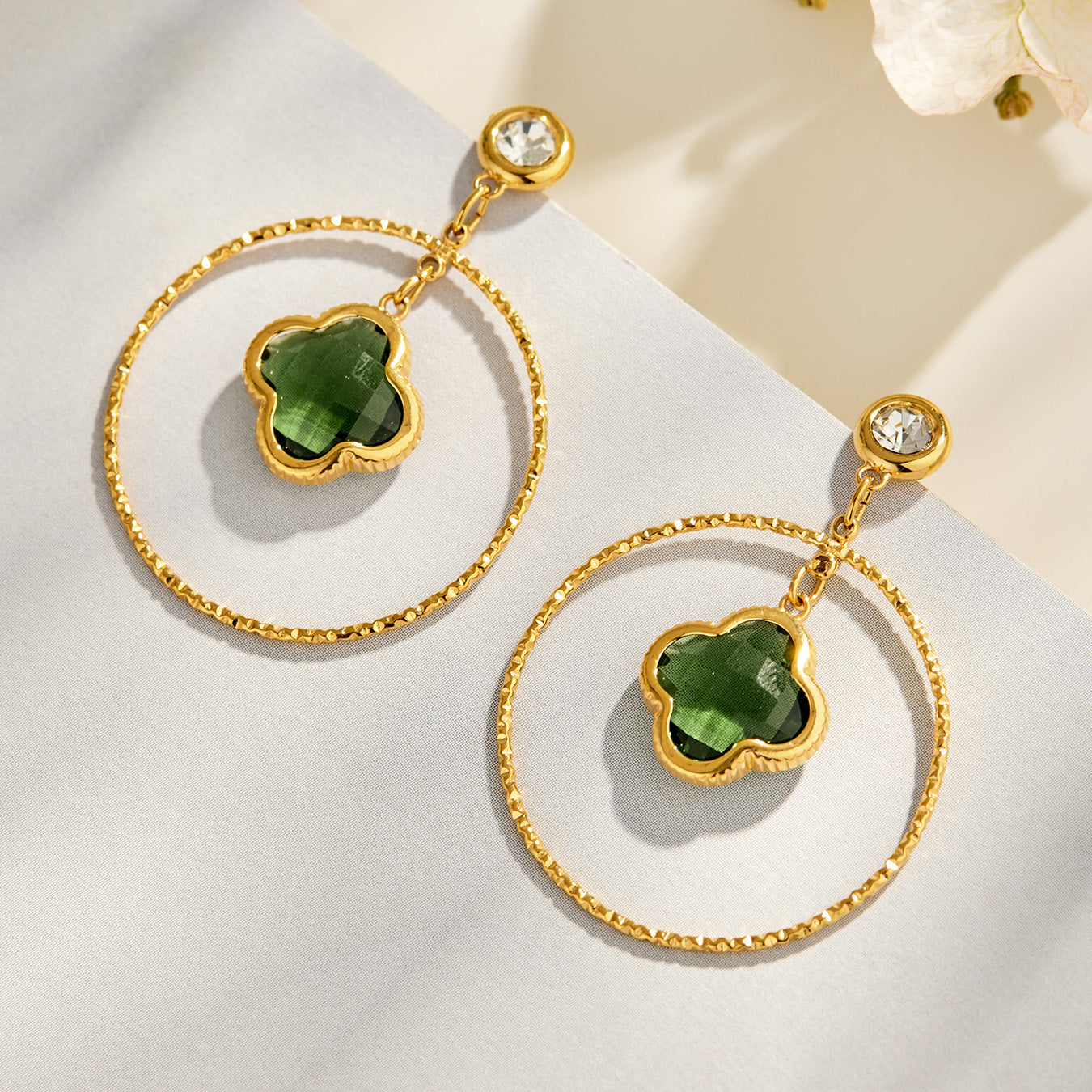 316L Stainless Steel 18K PVD Gold Four Leaf Flower Earrings made with 316L stainless steel and 18K PVD gold finish for wholesale jewelry buyers - image 6