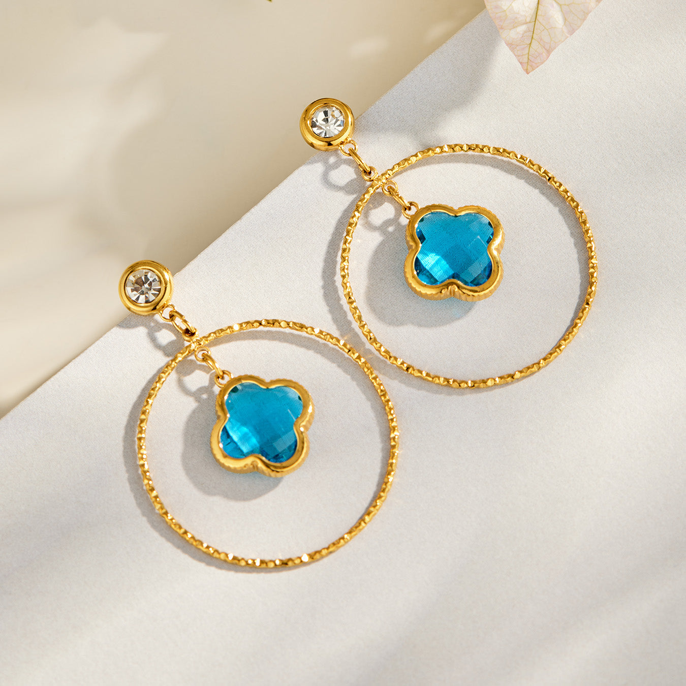 316L Stainless Steel 18K PVD Gold Four Leaf Flower Earrings made with 316L stainless steel and 18K PVD gold finish for wholesale jewelry buyers - image 7