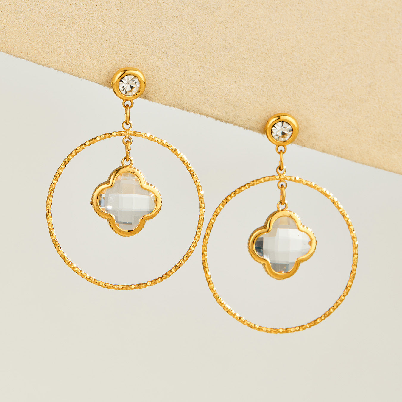 316L Stainless Steel 18K PVD Gold Four Leaf Flower Earrings made with 316L stainless steel and 18K PVD gold finish for wholesale jewelry buyers - image 8