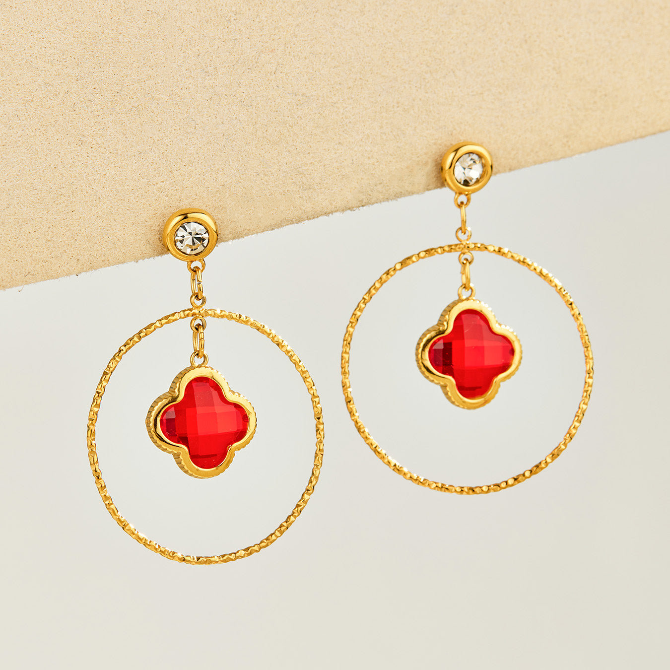 316L Stainless Steel 18K PVD Gold Four Leaf Flower Earrings made with 316L stainless steel and 18K PVD gold finish for wholesale jewelry buyers - image 9