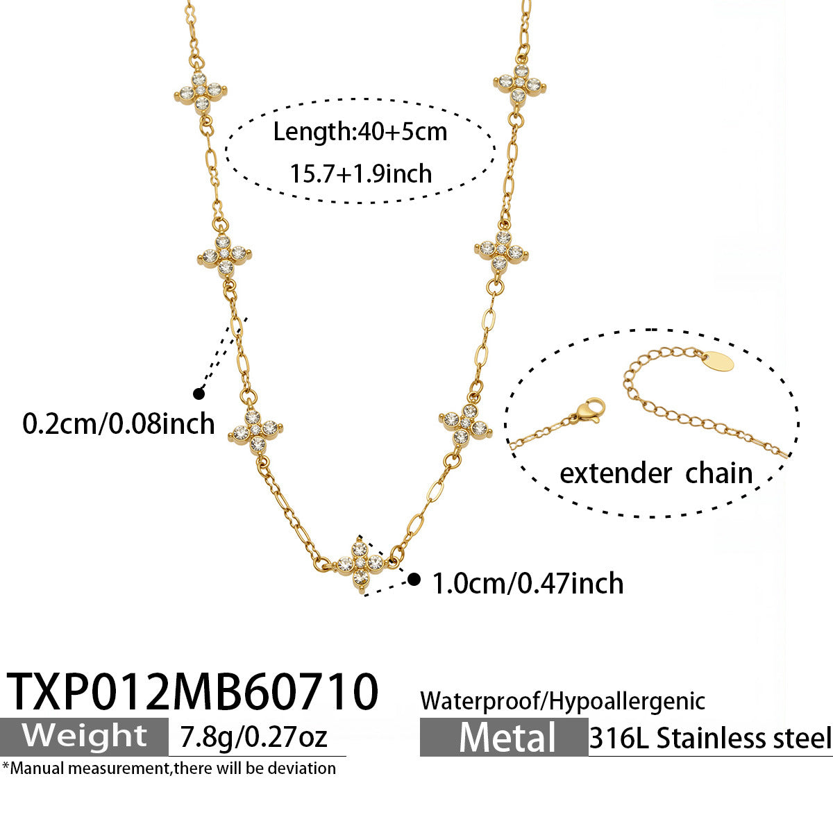 316L Stainless Steel 18K PVD Gold Four-Leaf Flower Y-Necklace made with 316L stainless steel and 18K PVD gold finish for wholesale jewelry buyers - image 11
