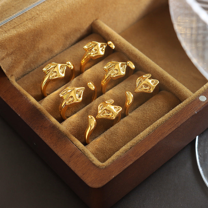 316L Stainless Steel 18K PVD Gold Fox Open Ring made with 316L stainless steel and 18K PVD gold finish for wholesale jewelry buyers - image 3