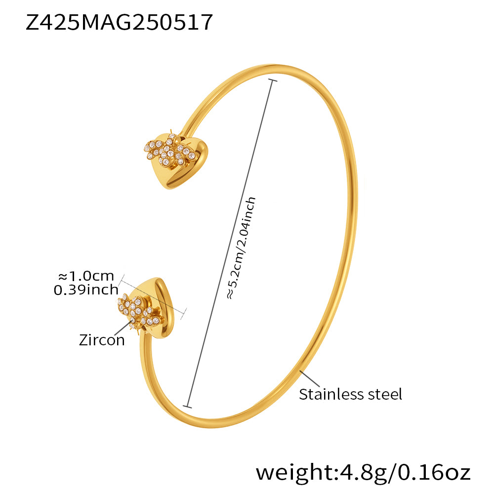 18K gold plated bangle (Z425MAG250517), 5A zircon full diamond heart design, inner diameter 5.2cm, weight 4.8g