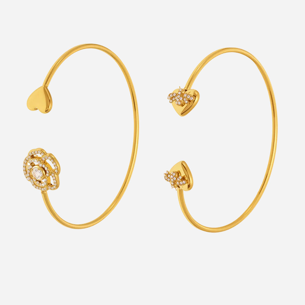 18K gold plated 5A zircon full diamond heart rose thin open bangle set, niche luxury women's jewelry
