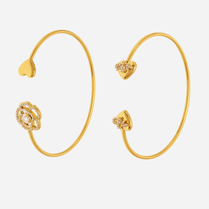18K gold plated 5A zircon full diamond heart rose thin open bangle set, niche luxury women's jewelry