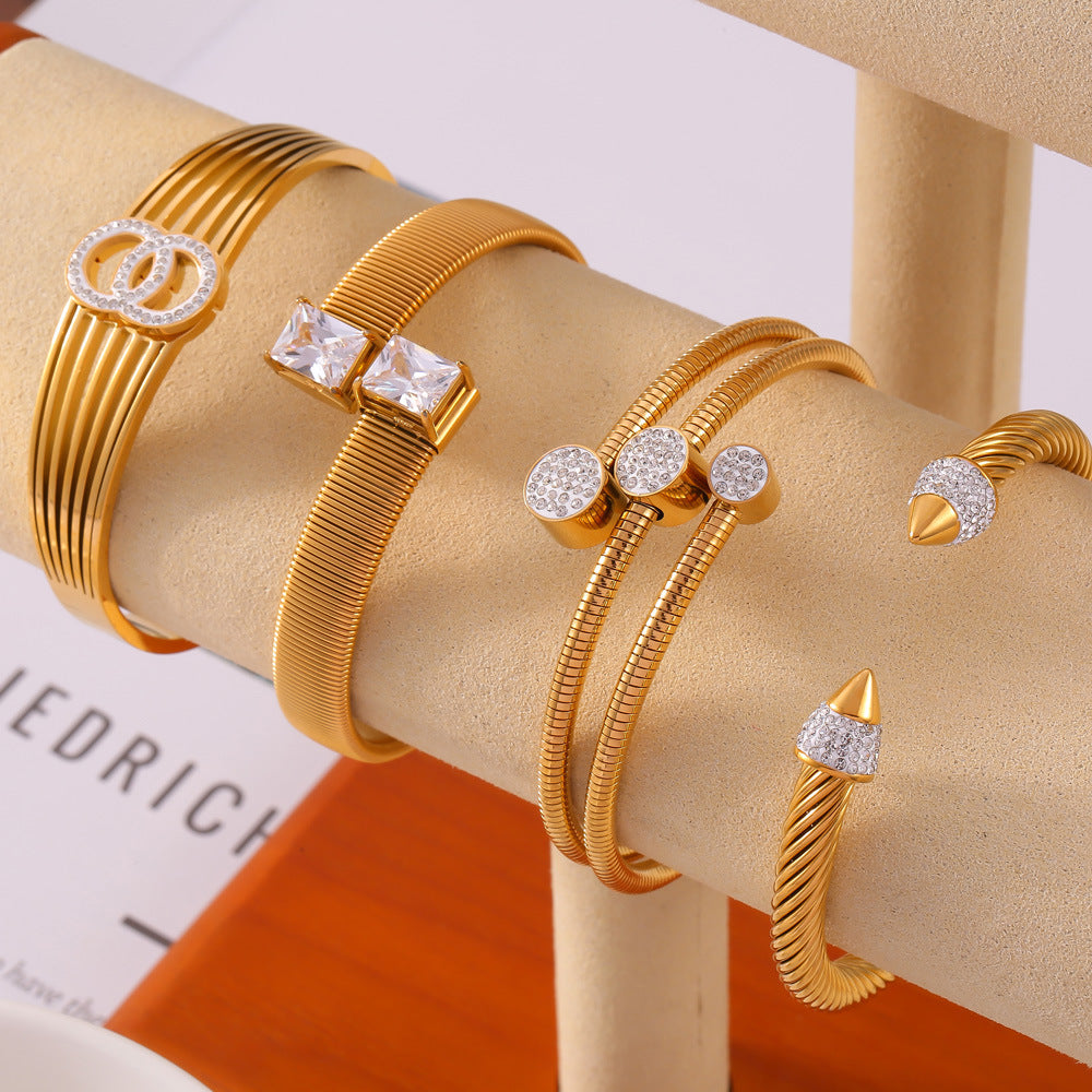 316L Stainless Steel 18K PVD Gold Geometric Bangle Bracelet made with 316L stainless steel and 18K PVD gold finish for wholesale jewelry buyers - image 10
