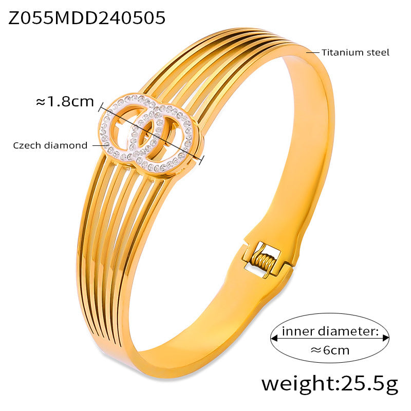 Close-up of 316L Stainless Steel Bangle with PVD Gold Plating