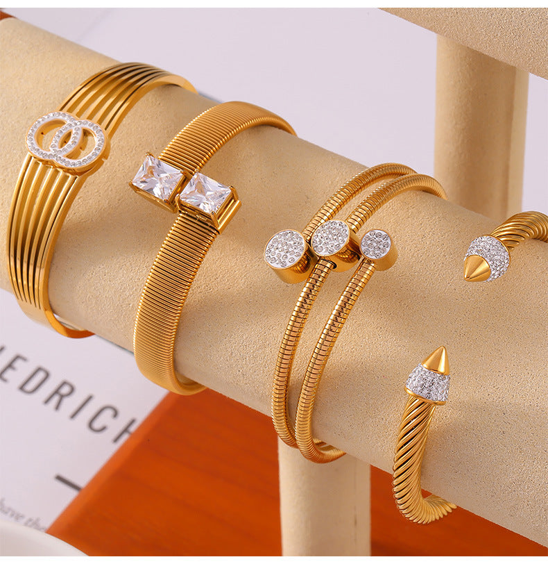 316L Stainless Steel 18K PVD Gold Geometric Bangle Bracelet made with 316L stainless steel and 18K PVD gold finish for wholesale jewelry buyers - image 3
