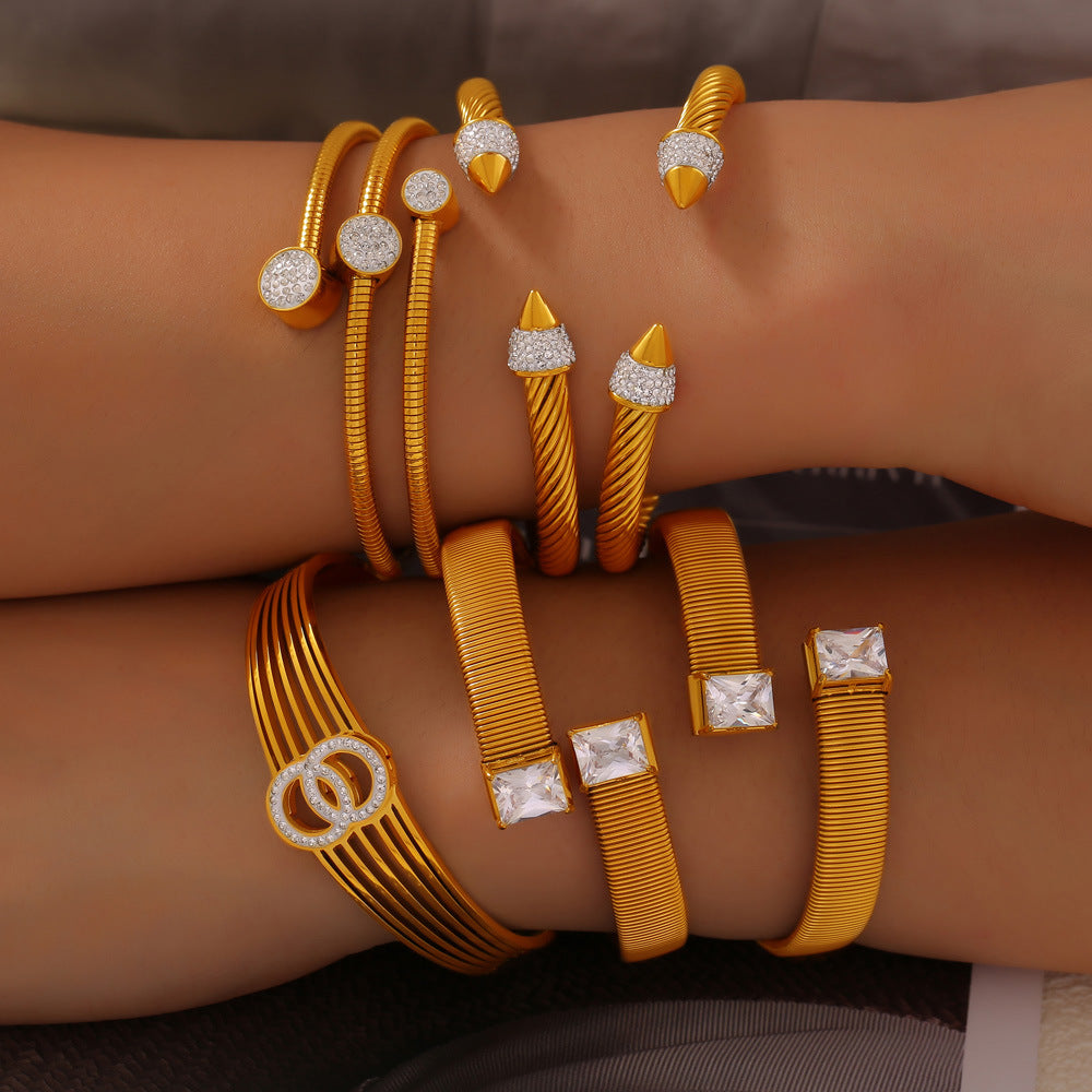 316L Stainless Steel 18K PVD Gold Geometric Bangle Bracelet made with 316L stainless steel and 18K PVD gold finish for wholesale jewelry buyers - image 9