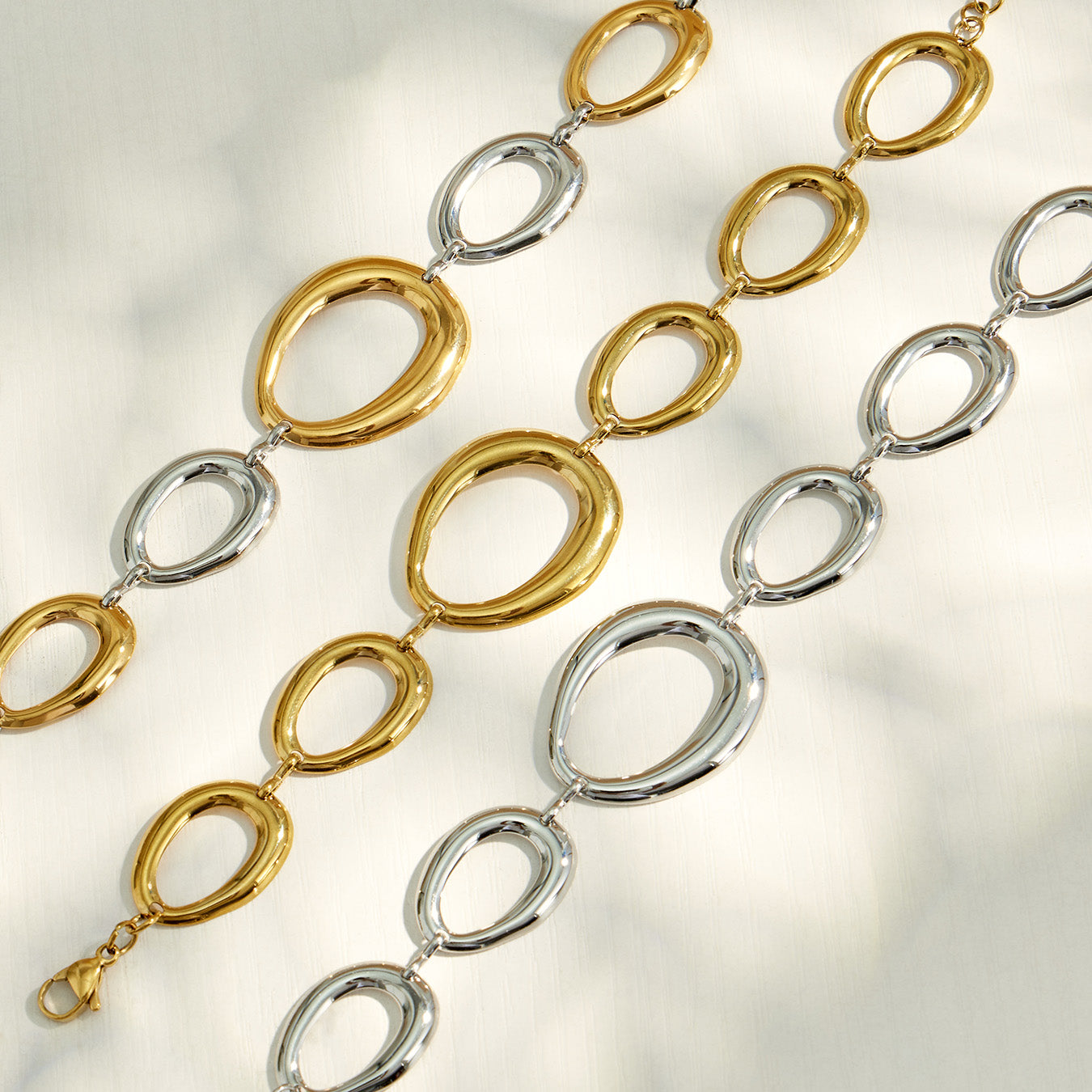 316L Stainless Steel 18K PVD Gold Geometric Chain Bracelet made with 316L stainless steel and 18K PVD gold finish for wholesale jewelry buyers - image 17