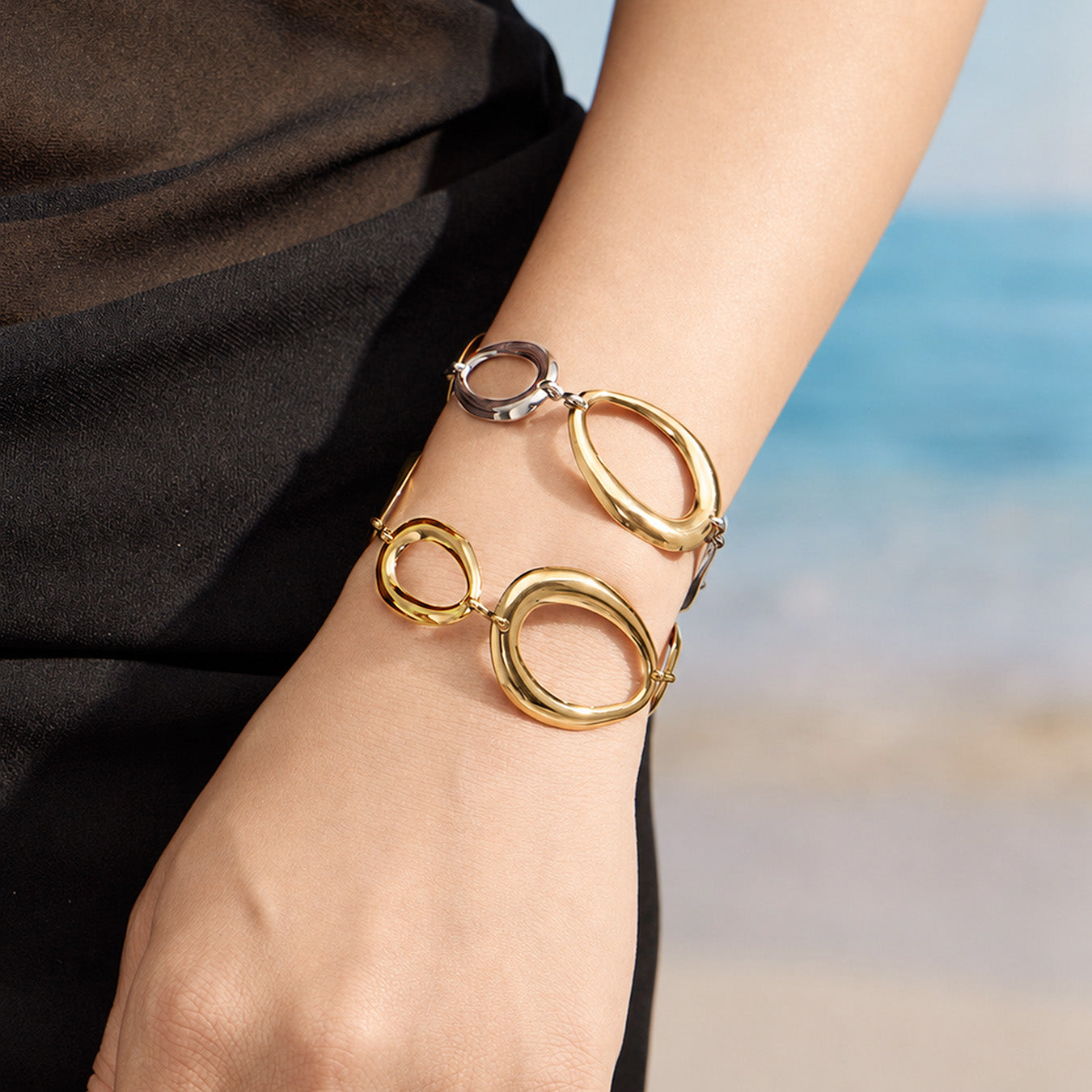 316L Stainless Steel 18K PVD Gold Geometric Chain Bracelet made with 316L stainless steel and 18K PVD gold finish for wholesale jewelry buyers - image 24