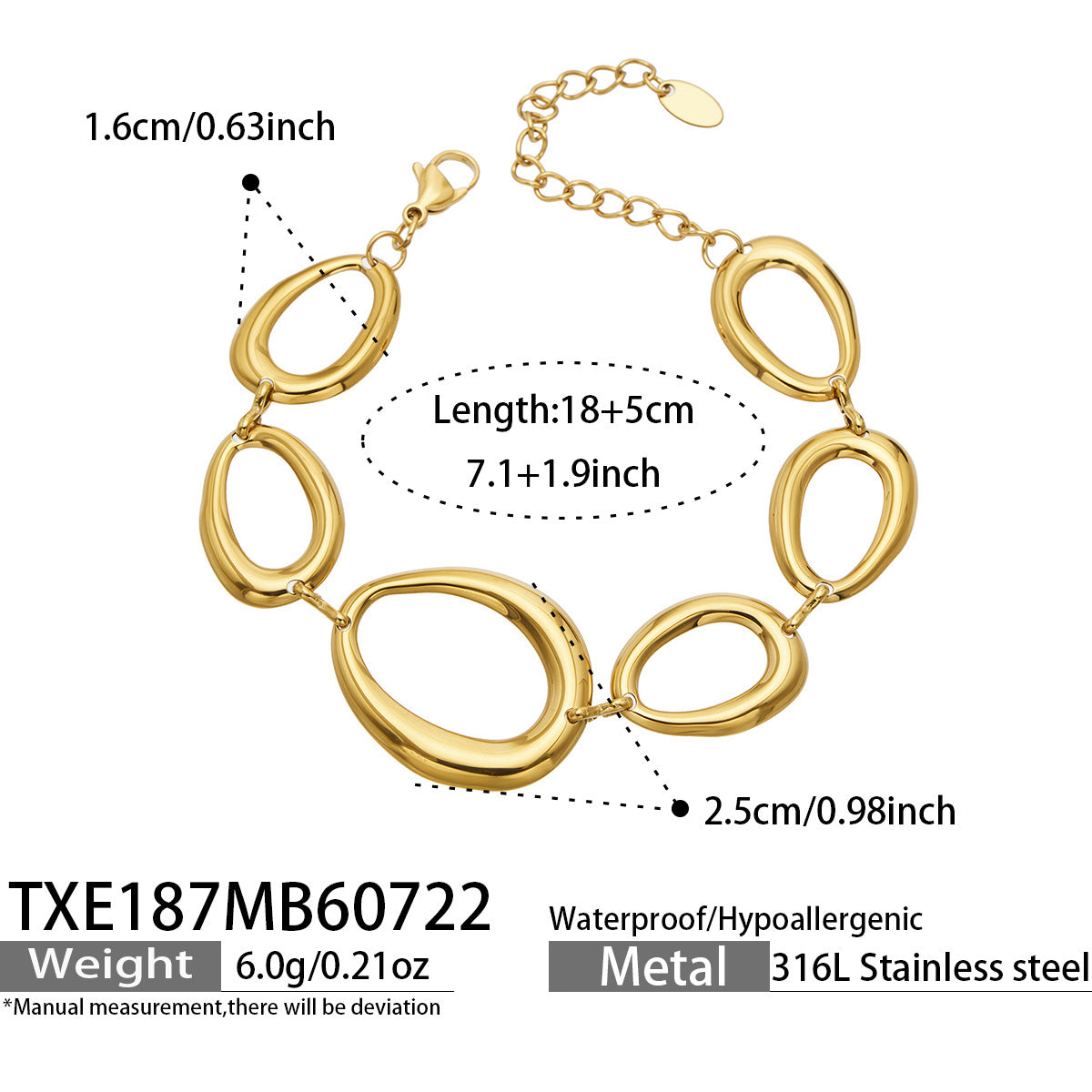 316L Stainless Steel 18K PVD Gold Geometric Chain Bracelet made with 316L stainless steel and 18K PVD gold finish for wholesale jewelry buyers - image 8