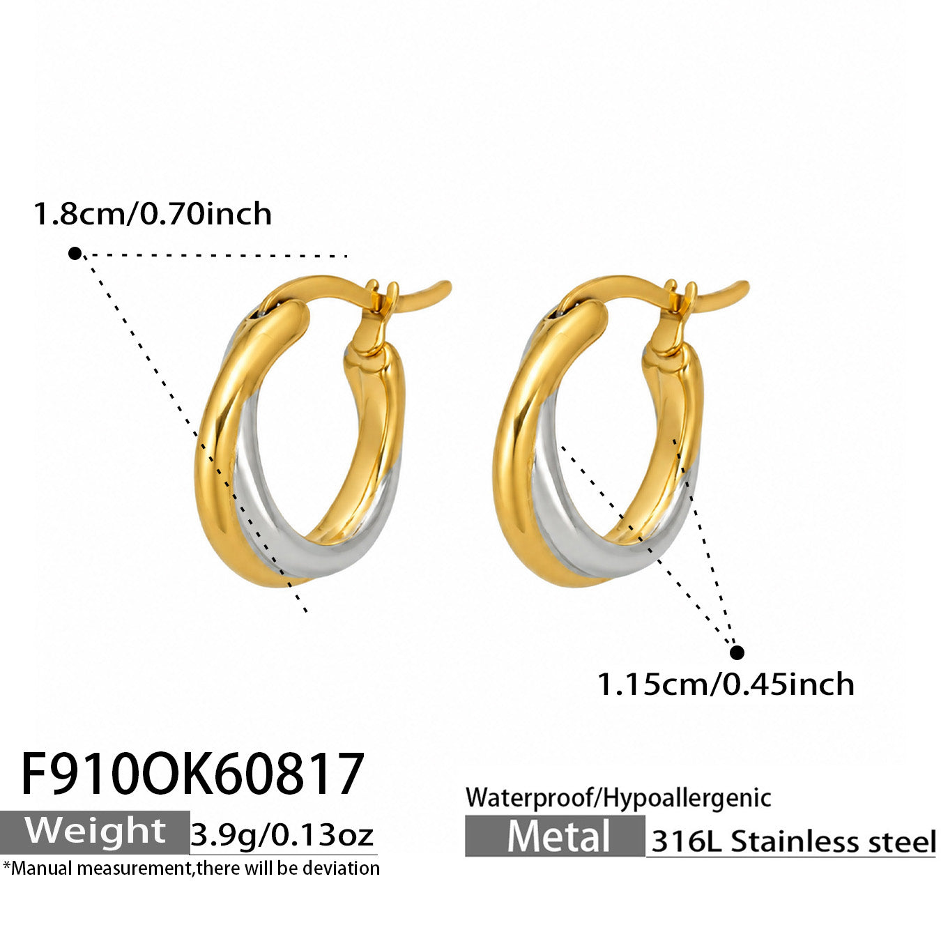Geometric design earrings in 316L stainless steel