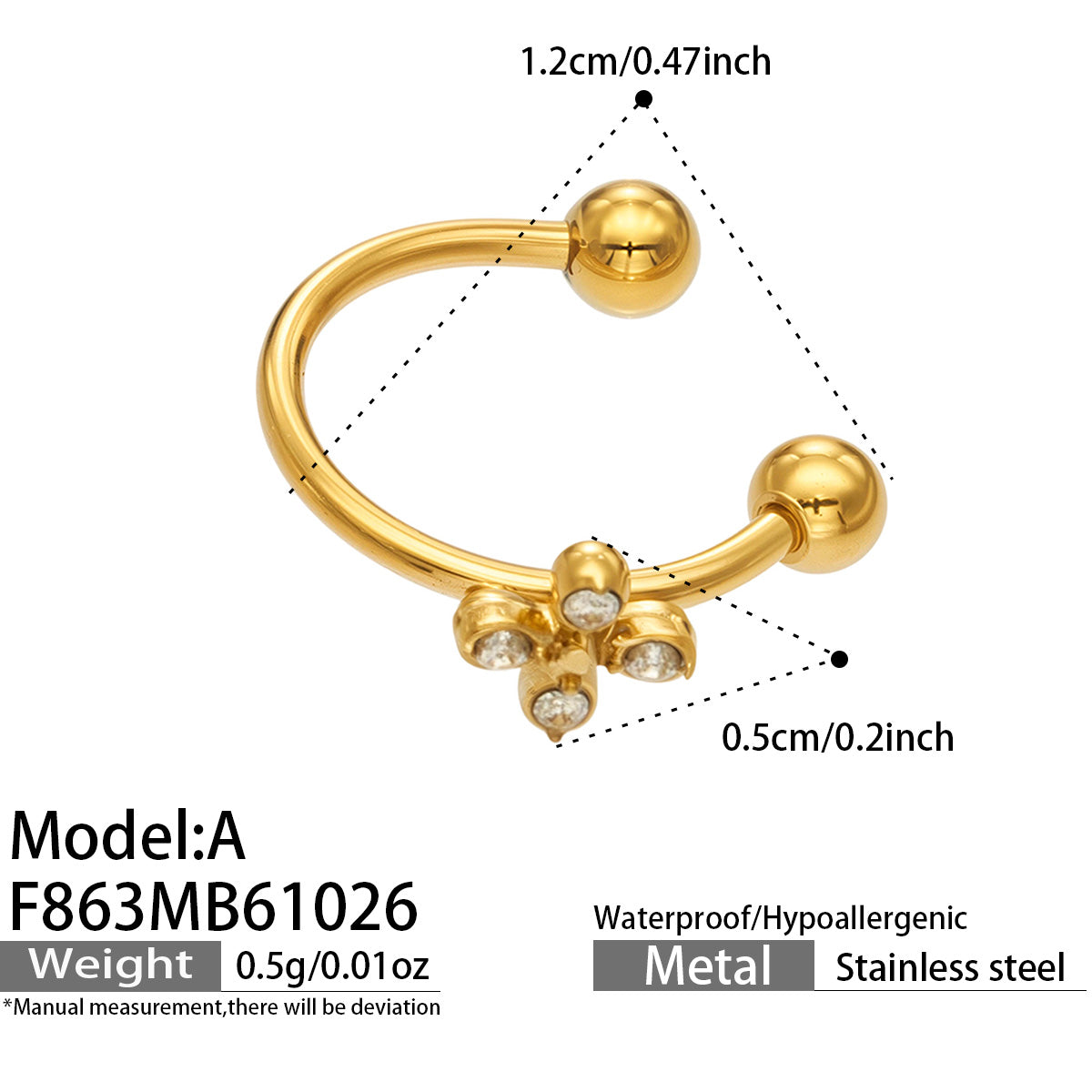 Elegant geometric ear clip with zircon inlays