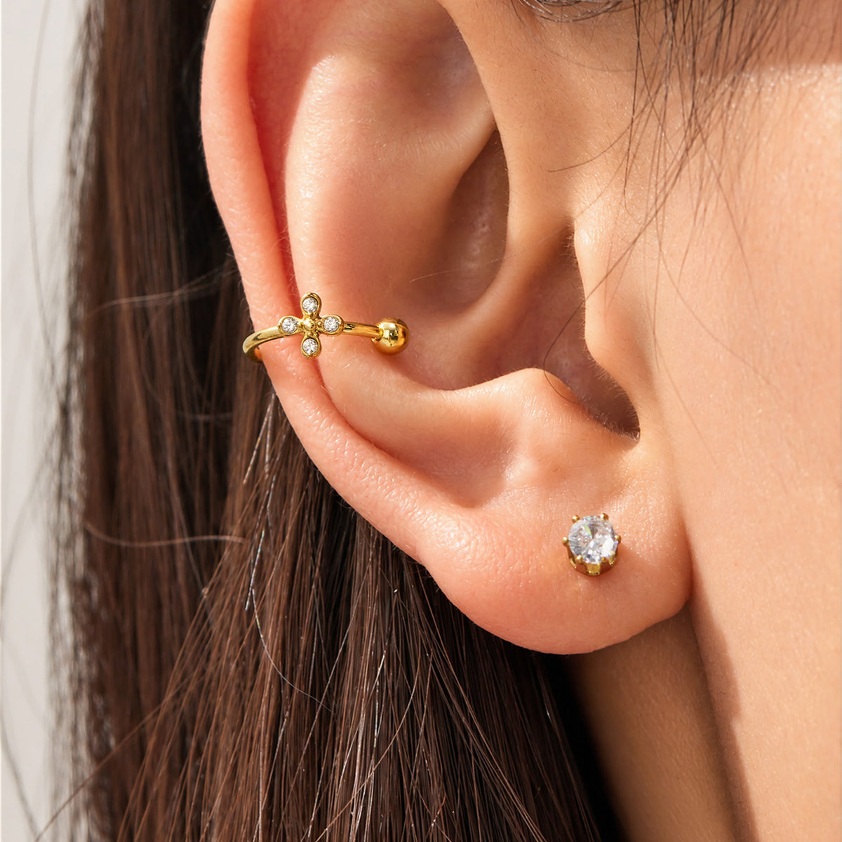 316L Stainless Steel 18K PVD Gold Geometric Four Petal Zircon Ear Clip made with 316L stainless steel and 18K PVD gold finish for wholesale jewelry buyers - image 10