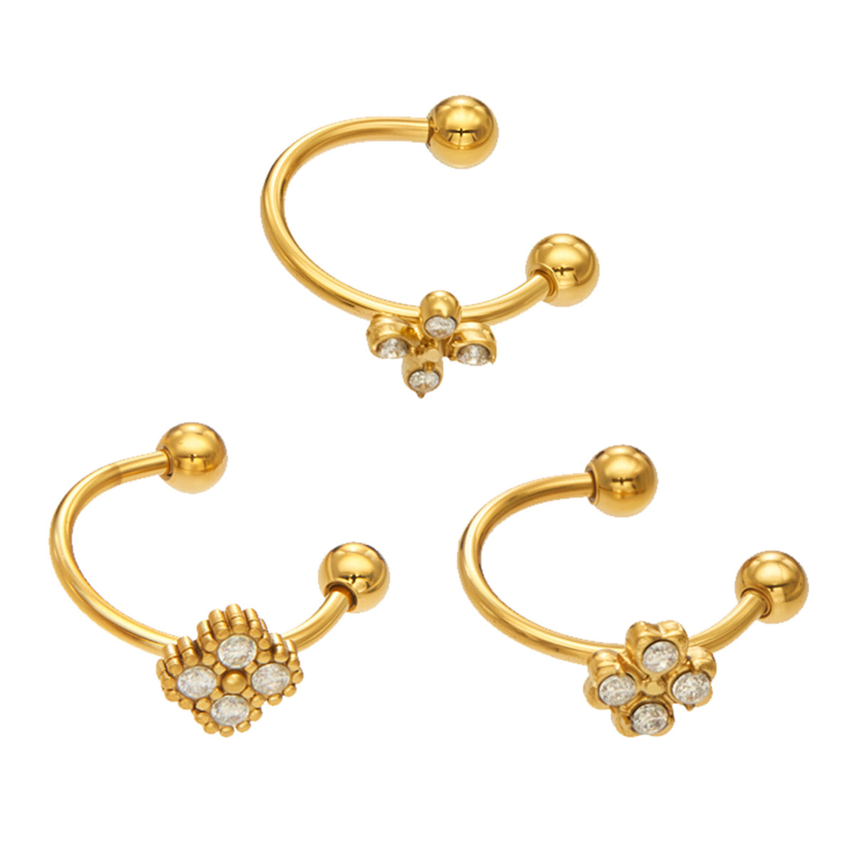 316L Stainless Steel 18K PVD Gold Geometric Four Petal Zircon Ear Clip made with 316L stainless steel and 18K PVD gold finish for wholesale jewelry buyers - image 4
