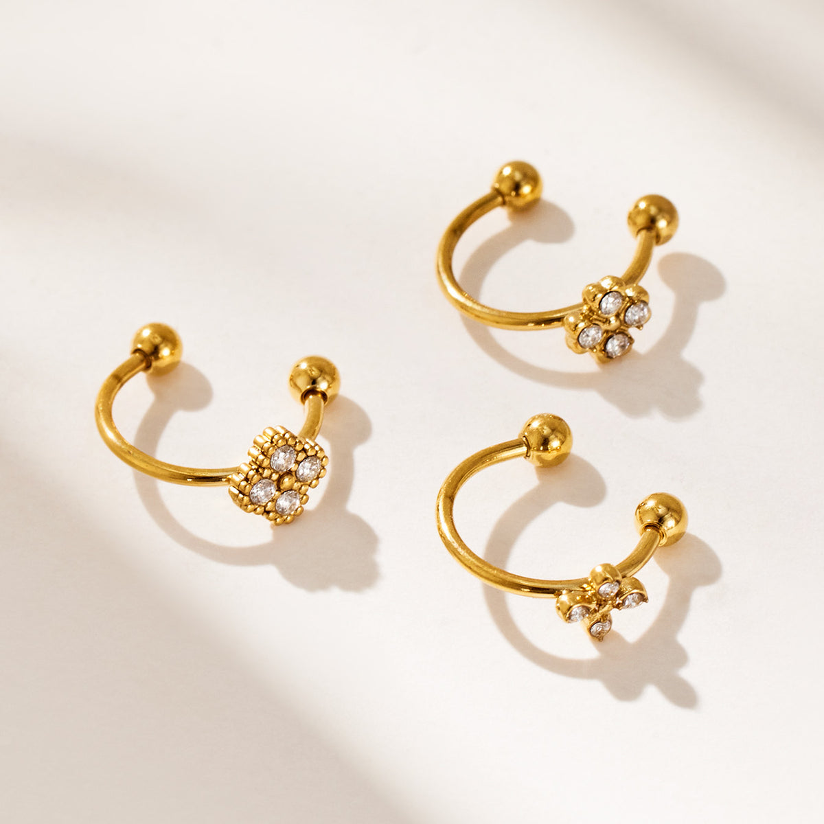 316L Stainless Steel 18K PVD Gold Geometric Four Petal Zircon Ear Clip made with 316L stainless steel and 18K PVD gold finish for wholesale jewelry buyers - image 5
