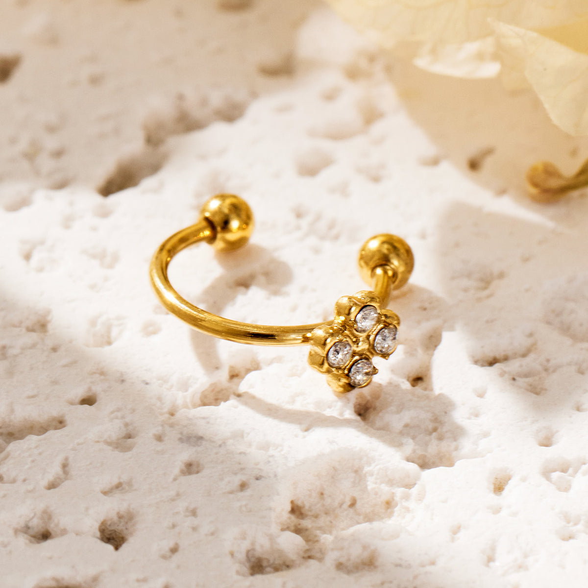 316L Stainless Steel 18K PVD Gold Geometric Four Petal Zircon Ear Clip made with 316L stainless steel and 18K PVD gold finish for wholesale jewelry buyers - image 7