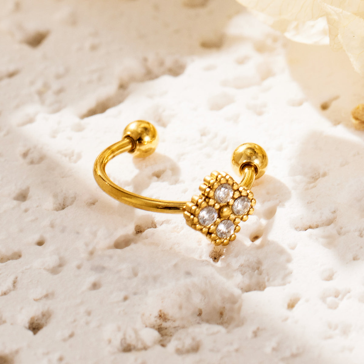 316L Stainless Steel 18K PVD Gold Geometric Four Petal Zircon Ear Clip made with 316L stainless steel and 18K PVD gold finish for wholesale jewelry buyers - image 8
