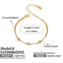 E439-A heart zircon bracelet size guide showing adjustable bracelet measurements