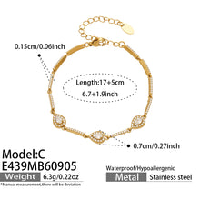 E439-C teardrop zircon bracelet size guide showing adjustable bracelet measurements