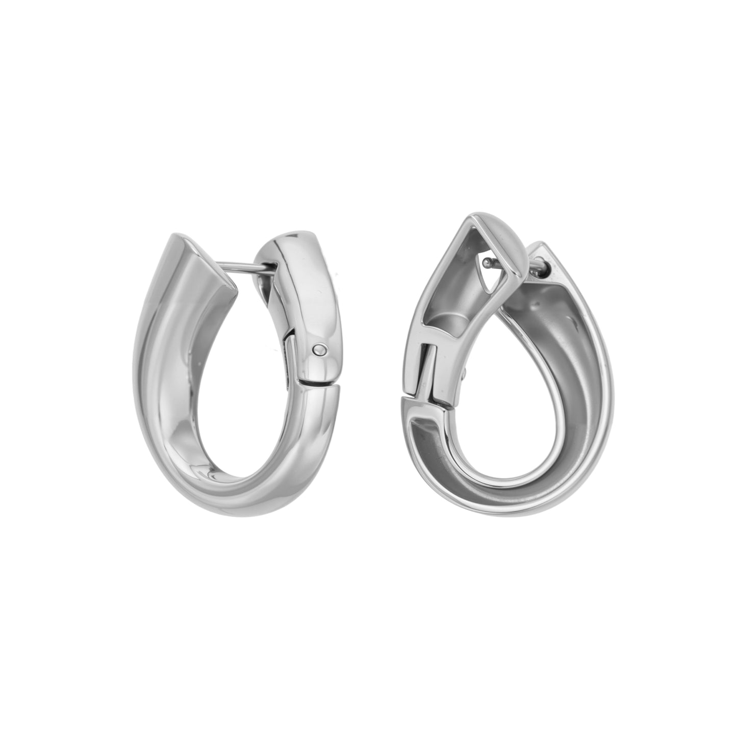 Close up of Geometric Hollow Waterdrop Steel Color Earrings