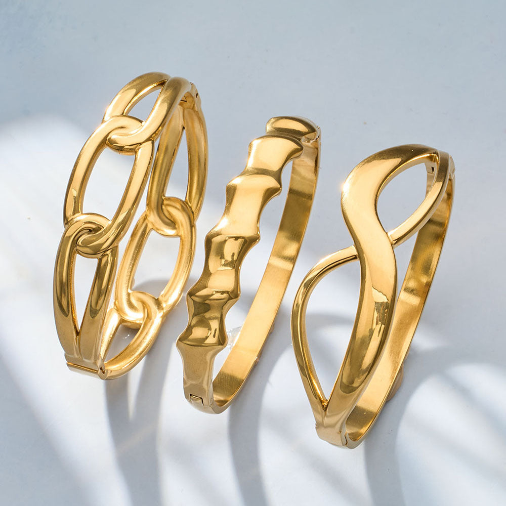 Custom 316L Stainless Steel 18K Gold PVD Geometric Bangles – Wholesale Luxury Jewelry for Private Label