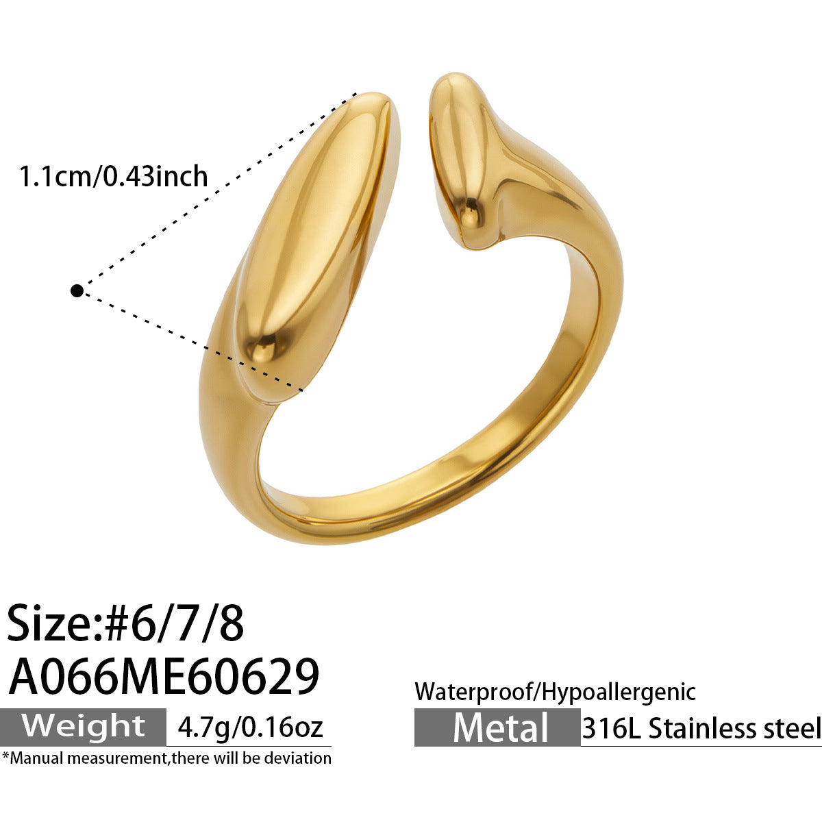 316L Stainless Steel 18K PVD Gold Geometric Open Ring made with 316L stainless steel and 18K PVD gold finish for wholesale jewelry buyers - image 6