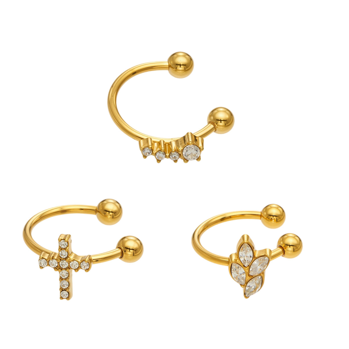 Geometric Wheat Zircon Ear Clip in Gold Finish