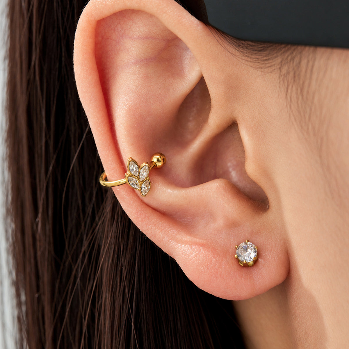316L Stainless Steel 18K PVD Gold Geometric Wheat Zircon Ear Clip made with 316L stainless steel and 18K PVD gold finish for wholesale jewelry buyers - image 10