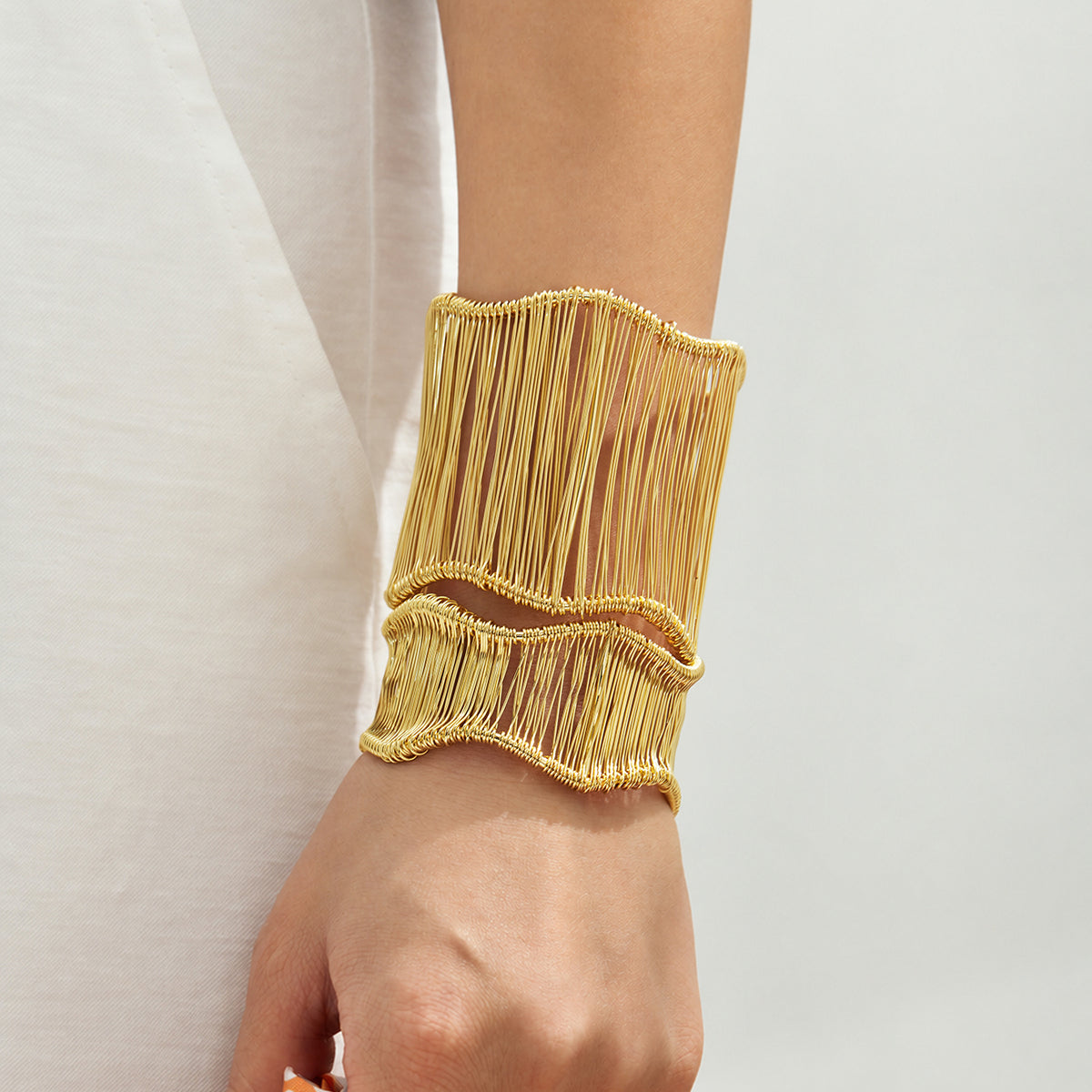 304 Stainless Steel 18K PVD Gold Geometric Wire Open Bangle made with 304 Stainless Steel and 18K PVD gold finish for wholesale jewelry buyers - image 10