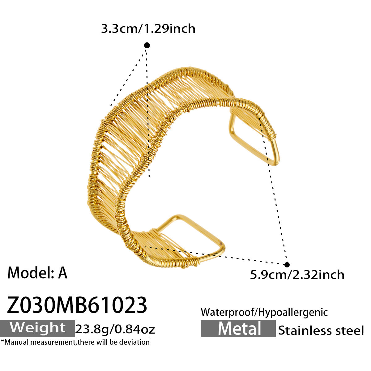 Stylish 304 Stainless Steel wide open bangle