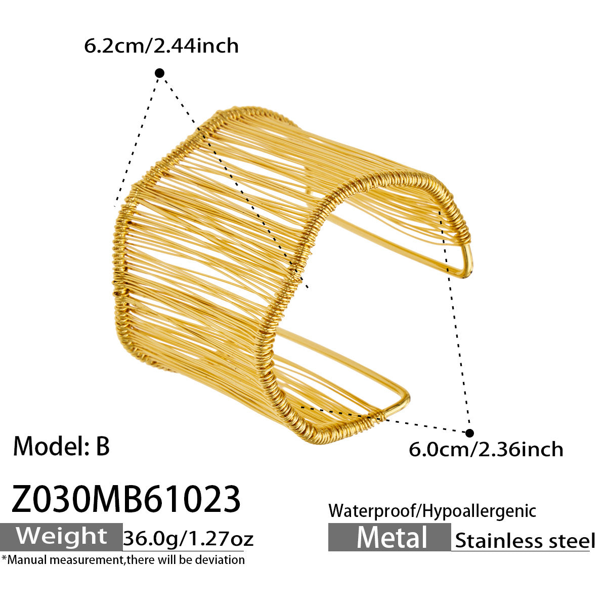 304 Stainless Steel 18K PVD Gold Geometric Wire Open Bangle made with 304 Stainless Steel and 18K PVD gold finish for wholesale jewelry buyers - image 3