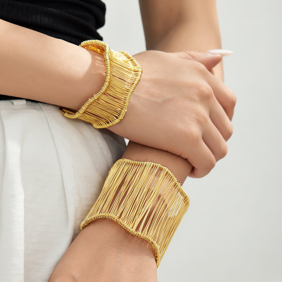 304 Stainless Steel 18K PVD Gold Geometric Wire Open Bangle made with 304 Stainless Steel and 18K PVD gold finish for wholesale jewelry buyers - image 8