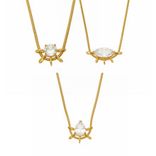 Teardrop, marquise and round zircon pendant necklaces in 18K PVD gold-plated 316L stainless steel