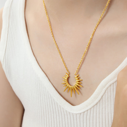 Geometric Pendant Necklace in Steel Color