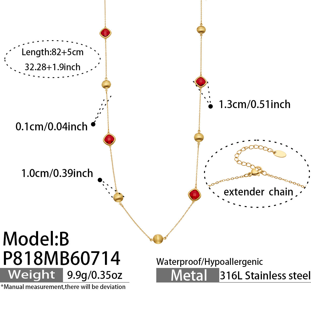316L Stainless Steel 18K PVD Gold Glass Stone Long Necklace made with 316L stainless steel and 18K PVD gold finish for wholesale jewelry buyers - image 16