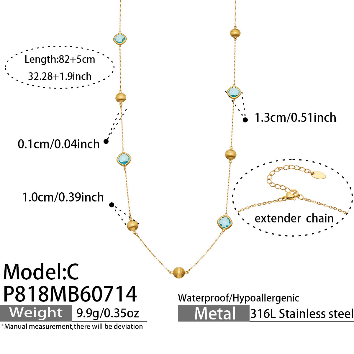 316L Stainless Steel 18K PVD Gold Glass Stone Long Necklace made with 316L stainless steel and 18K PVD gold finish for wholesale jewelry buyers - image 17