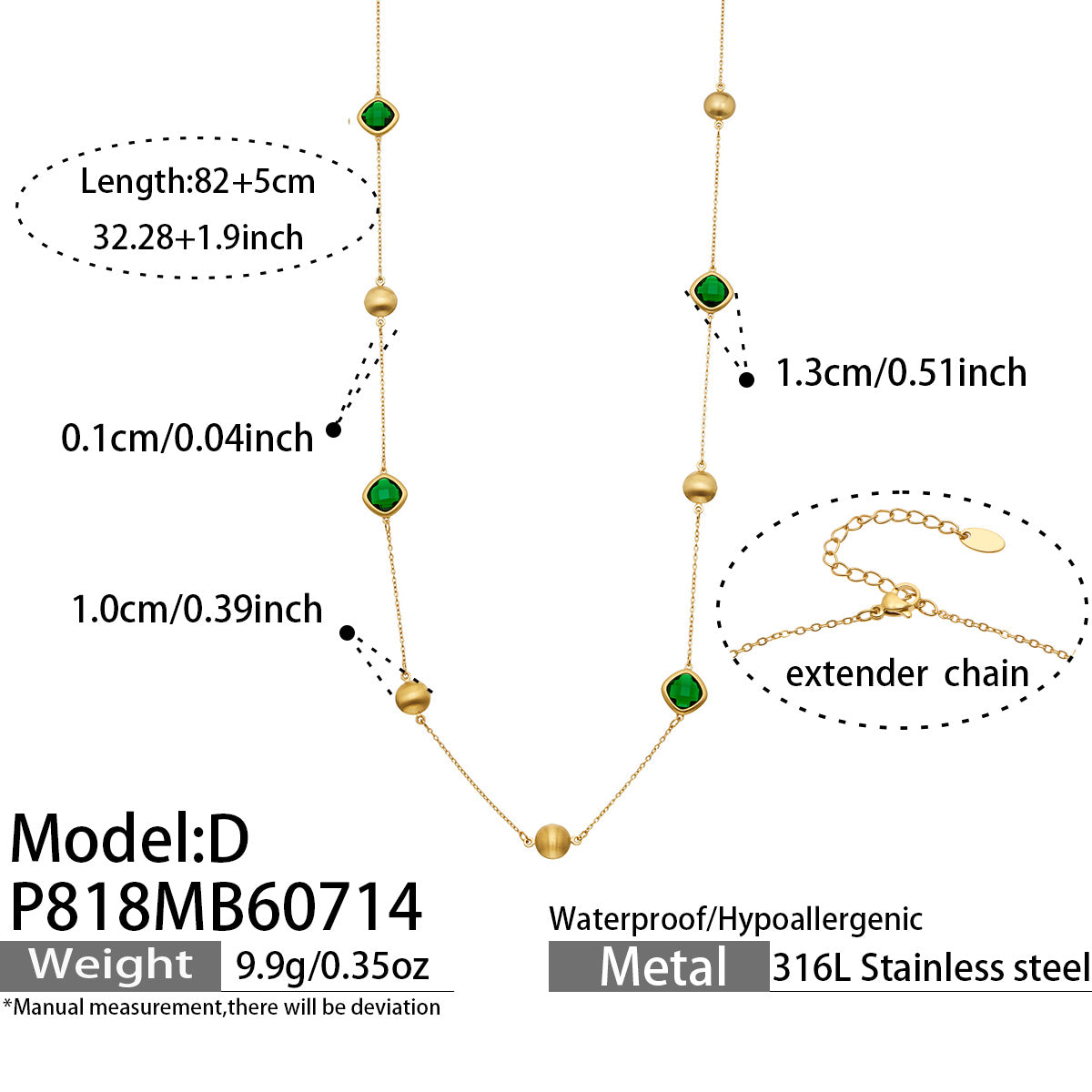 316L Stainless Steel 18K PVD Gold Glass Stone Long Necklace made with 316L stainless steel and 18K PVD gold finish for wholesale jewelry buyers - image 18