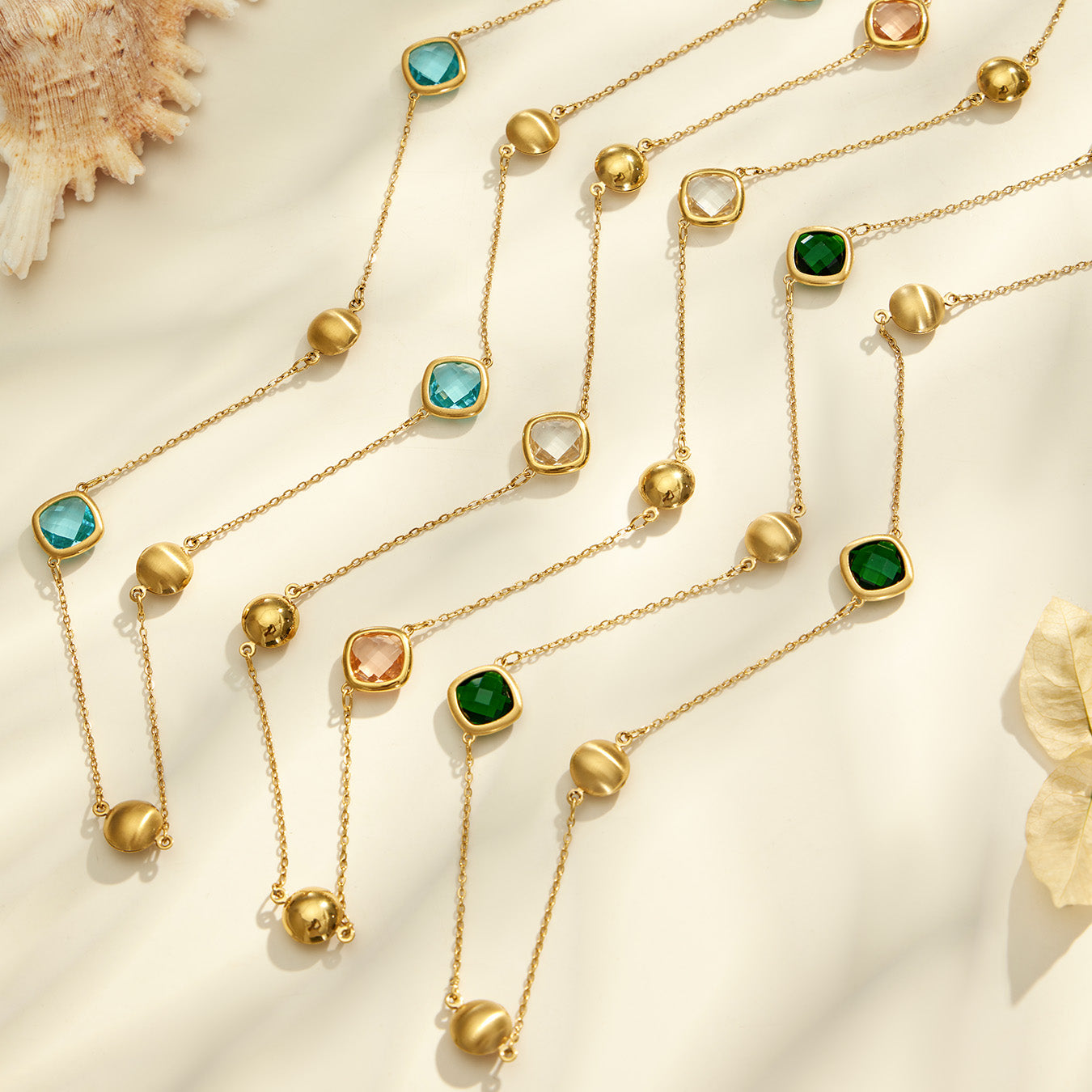 316L Stainless Steel 18K PVD Gold Glass Stone Long Necklace made with 316L stainless steel and 18K PVD gold finish for wholesale jewelry buyers - image 5