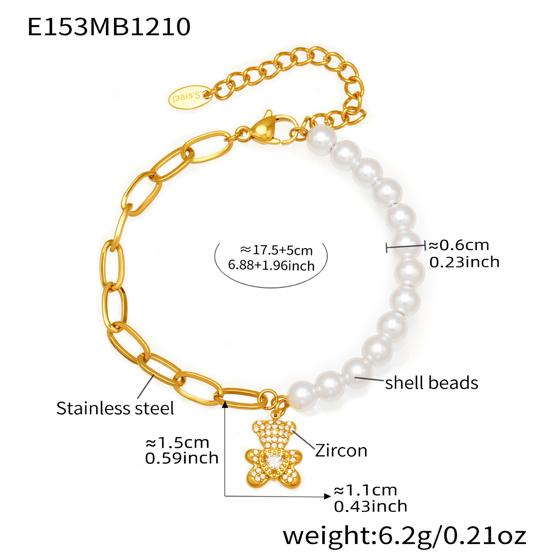 316L Stainless Steel Finger Chain Bracelet with Natural Stone