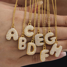 Gold A to G iced out initial letter necklaces with full zircon pave pendants for wholesale jewelry display